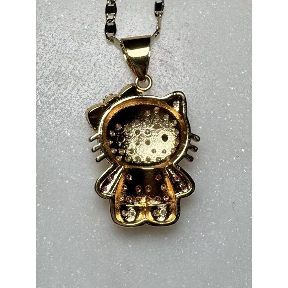 Hello Kitty Rhinestone Pendant Gold Tone Necklace - Picture 3 of 6